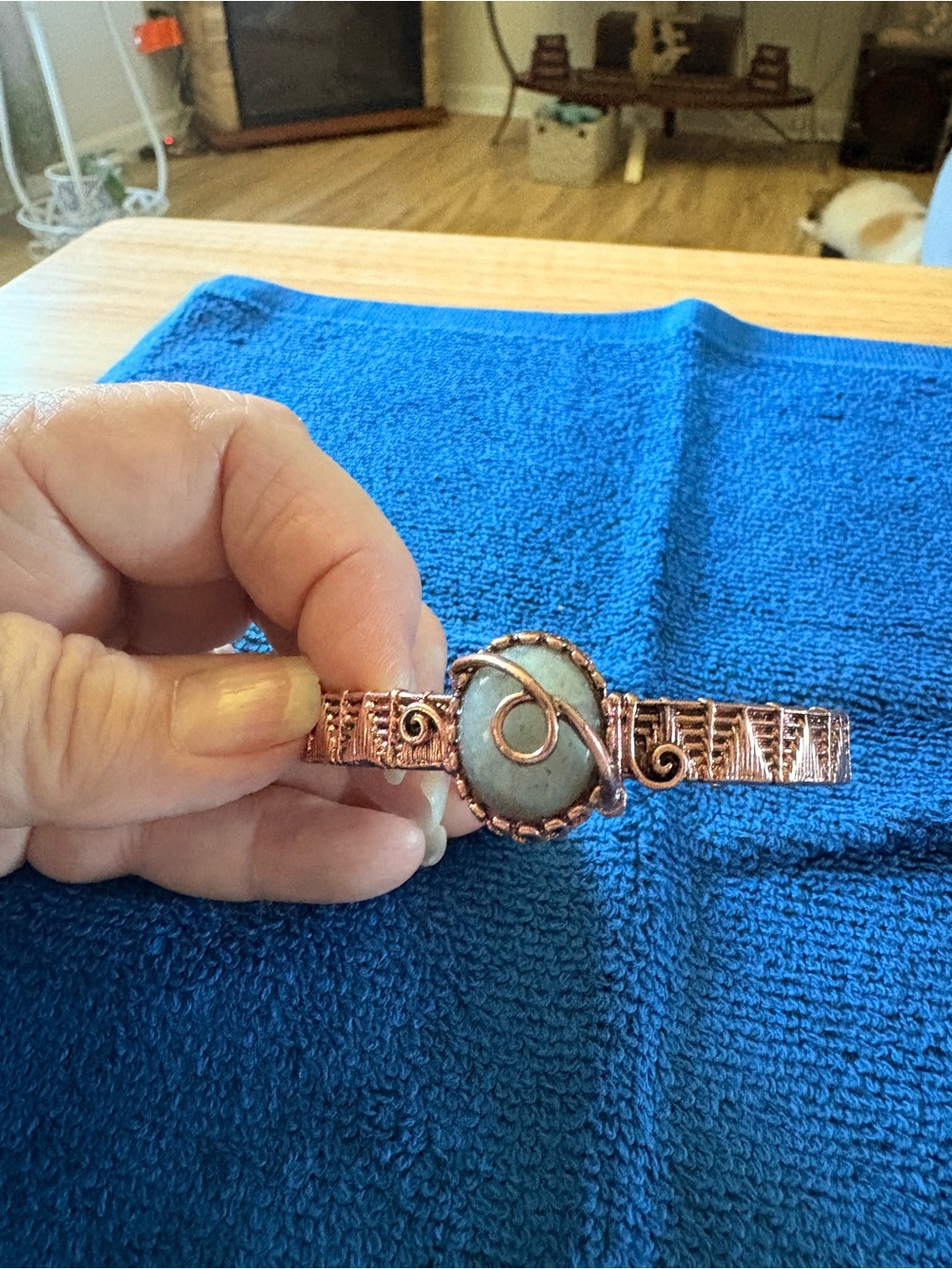 Handcrafted Copper Wire Bracelet with Blue Stone